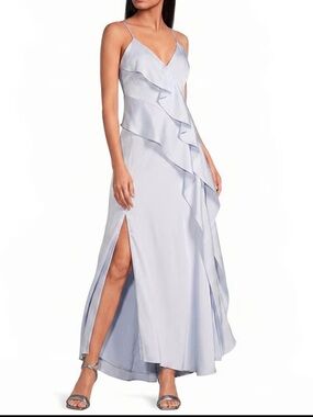 Gianni Bini Quinn Ruffle Draped V-neck Maxi Special Occasion Dress Lavender 2